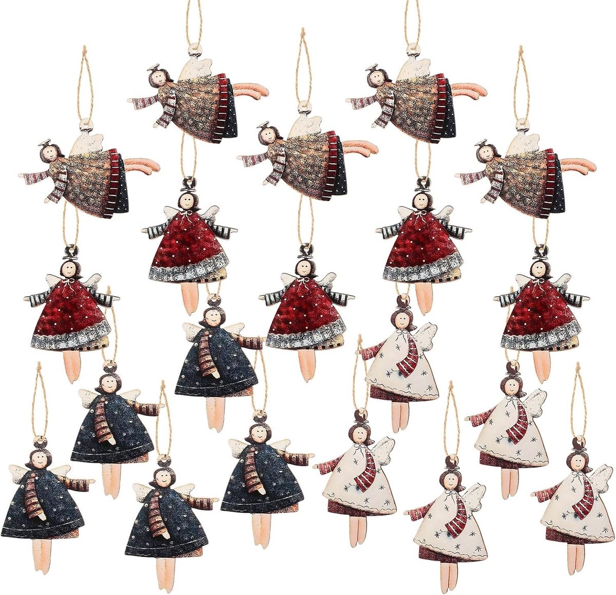 20 Houten Engel Hangers voor Kerstdecoraties, Geluksbrengers, Versiering voor de Kerstboom en Oudjaarsavond
