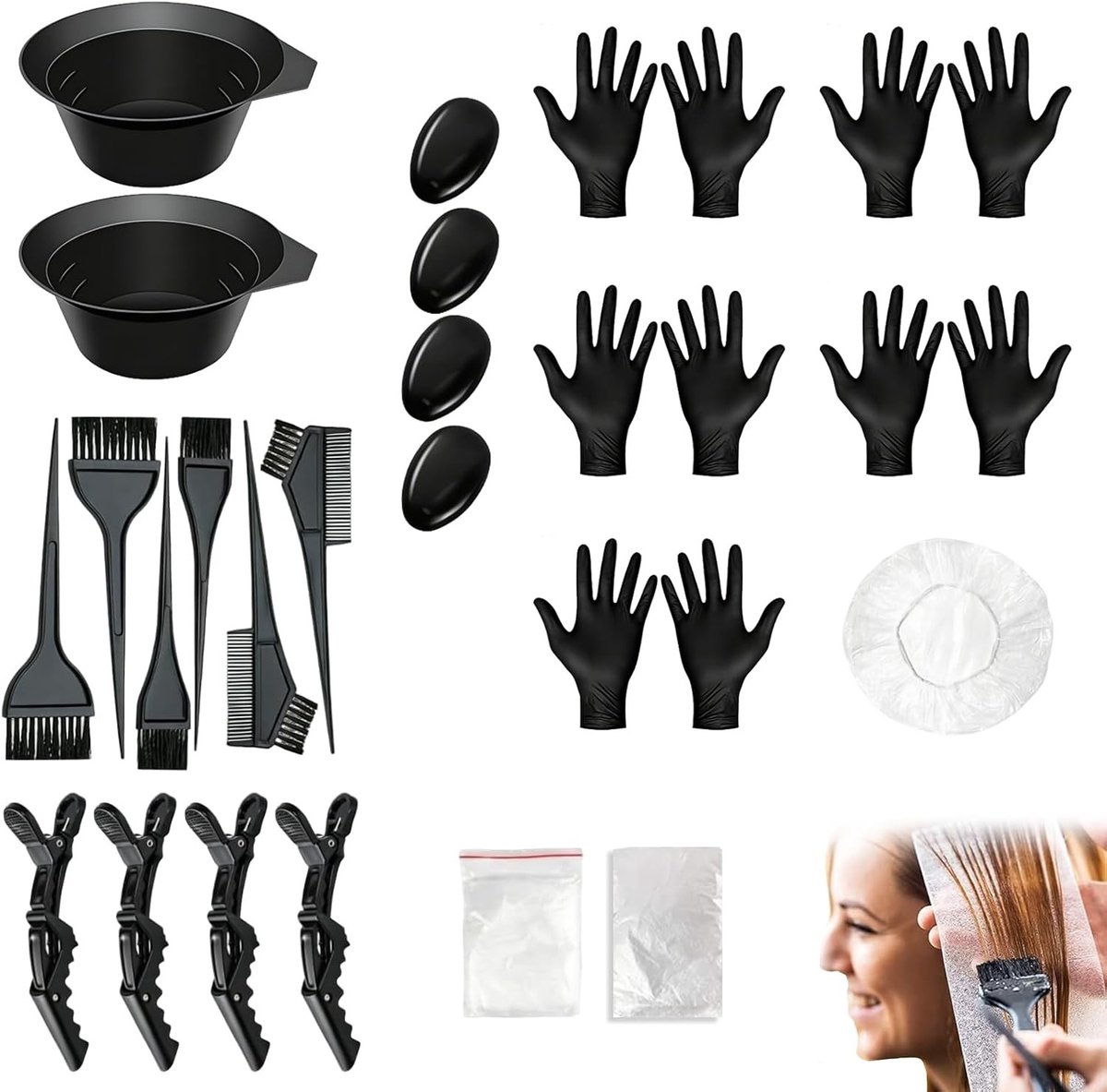 Complete Haarkleur Set met 42 Stukken - Inclusief Verfkwast, Handschoenen, Oordoppen en Kam voor DIY Haarkleuring en Haarverf Accessoires