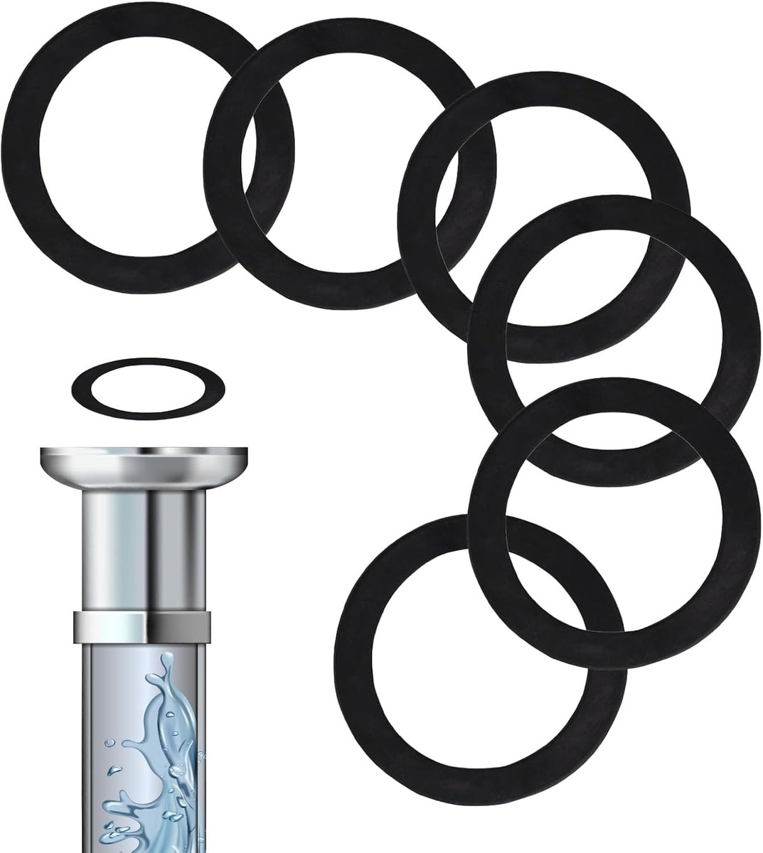 Rubber O-Ringen en Wasringen Set van 6 Stuks voor Afvoeren, Keukens en Badkamers - 41mm ID, 55mm OD, Waterdichte Dichtingen voor Afvoerleidingen