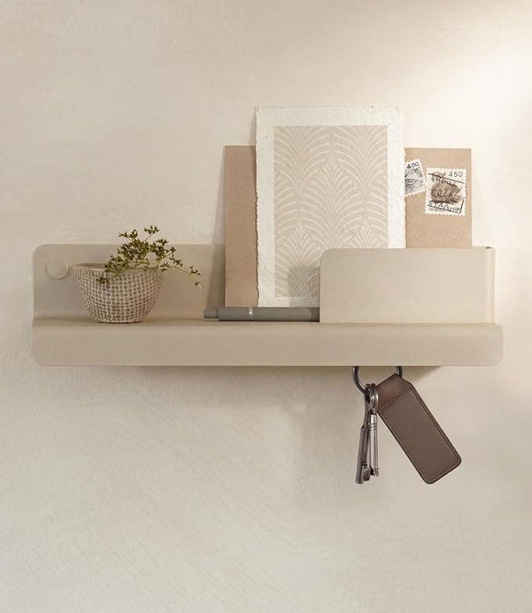Sleutelrekje Holmsen - Minimalistisch wandmeubel met opbergvak en haak, metaal Taupe - Designed in Berlin