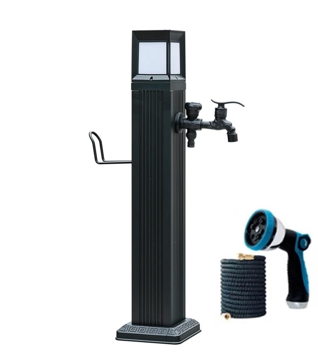 Tuinwaterzuil met solarlamp en dubbele uitloop - Aluminium - 114cm
