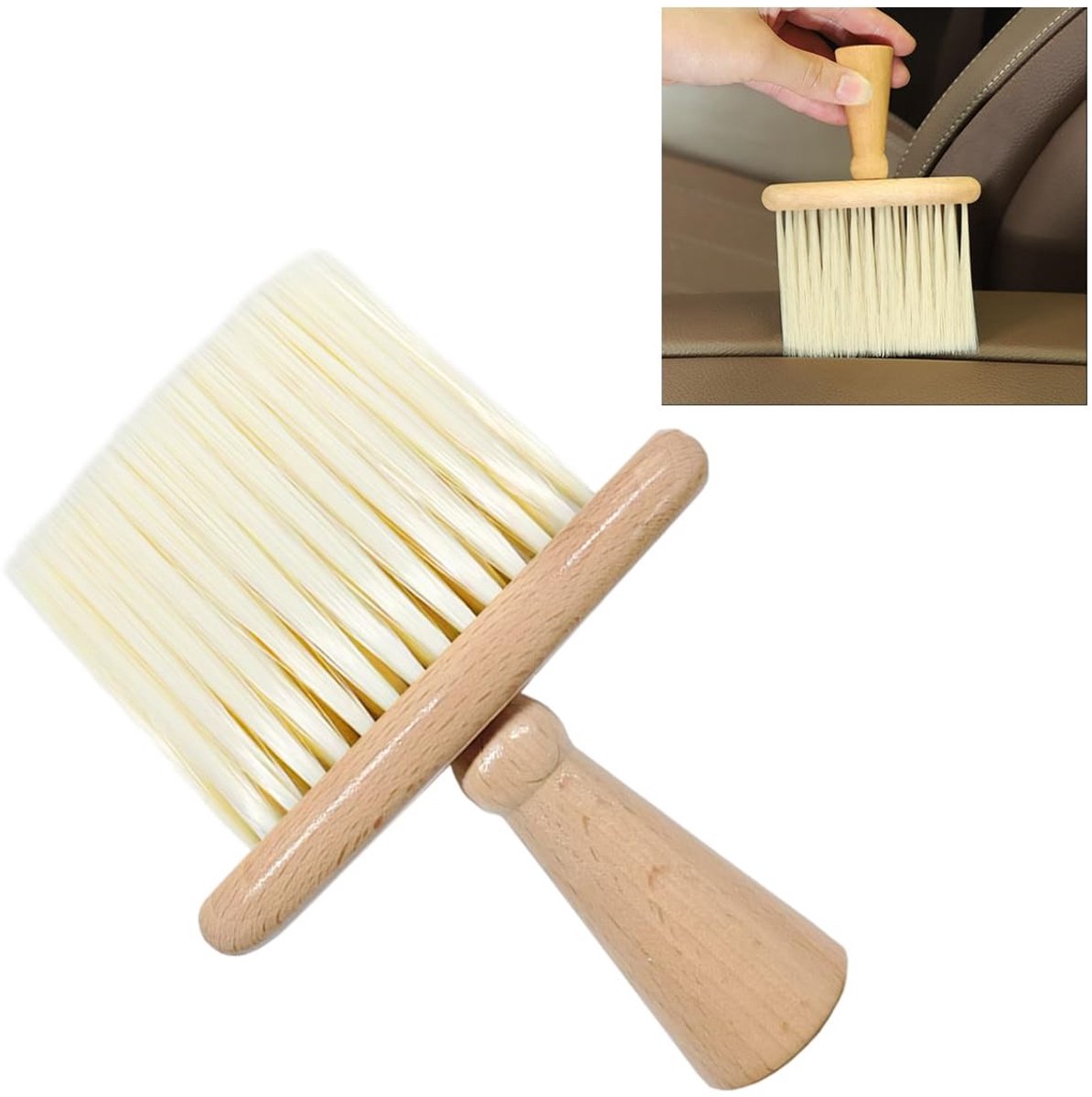 Auto interieur schoonmaakborstel - Zachte haren met houten handvat