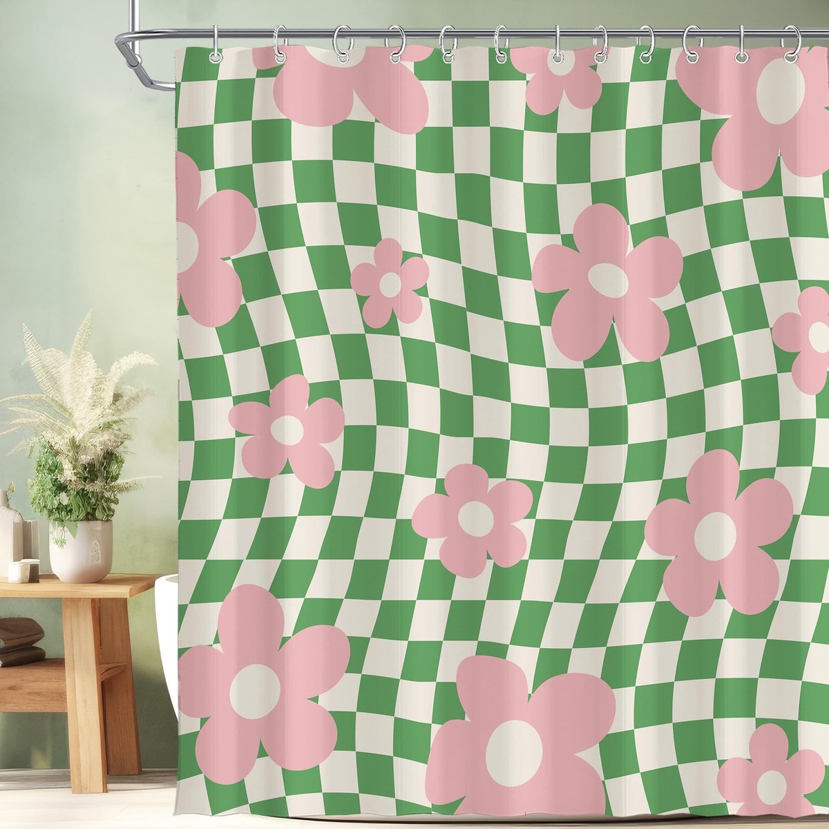 Douchegordijn Retro Roze Bloem - Waterafstotend Polyester 182,9 x 182,9 cm