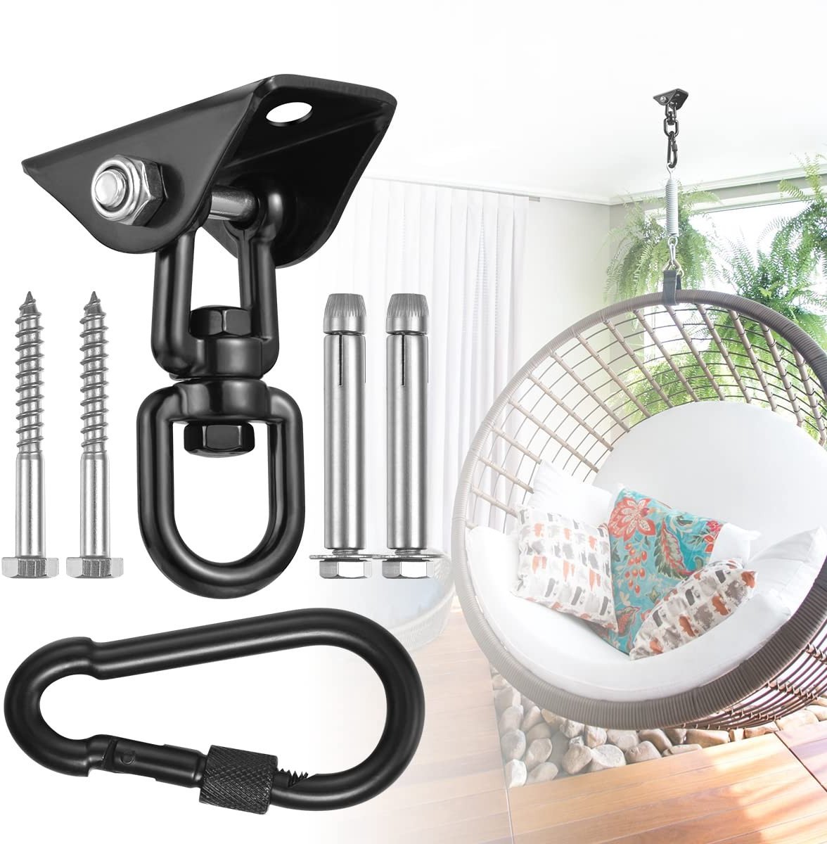 Hangmat Ophangset 1000lbs - Zware 360° Roterende Haken voor Binnen en Buiten
