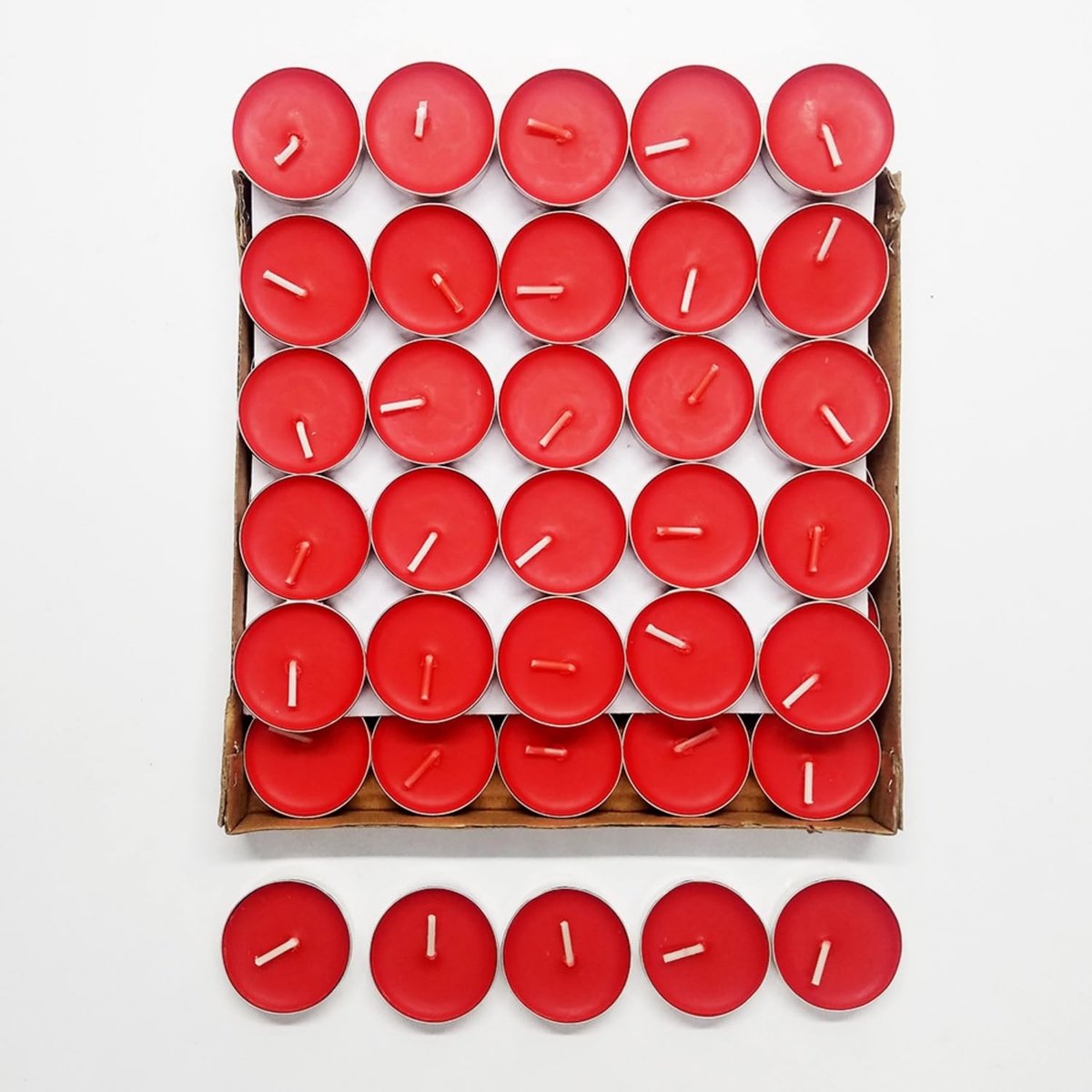 Ronde Rookloze Theelichtjes - 50 Stuks in Rood