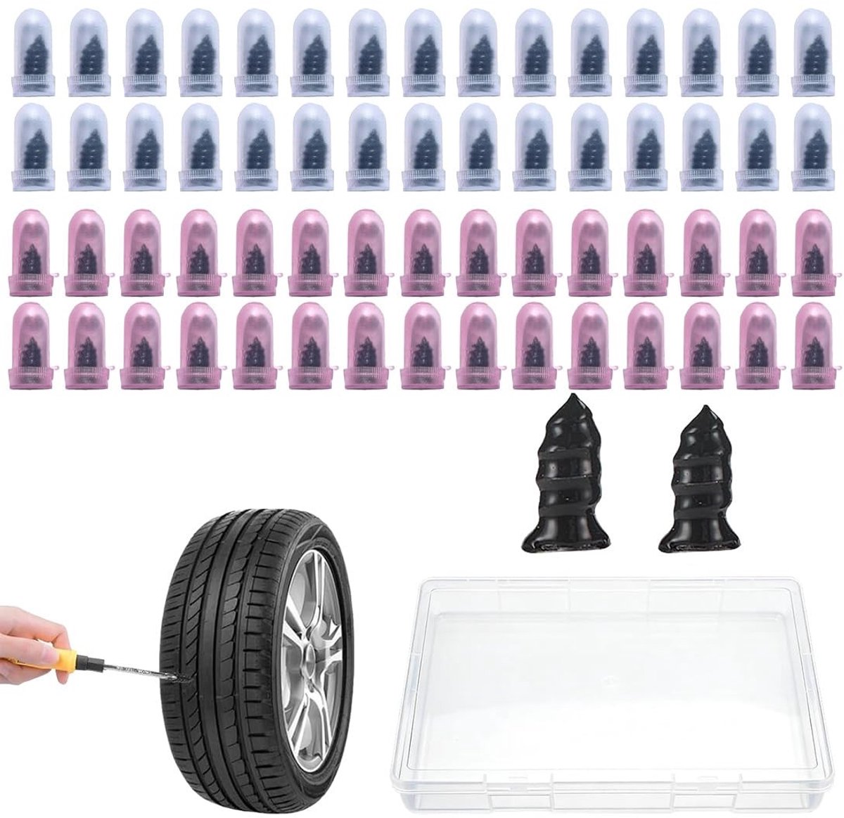 Bandenreparatieset met Schroeven en Schroevendraaier - 60 Stuks, Zwart