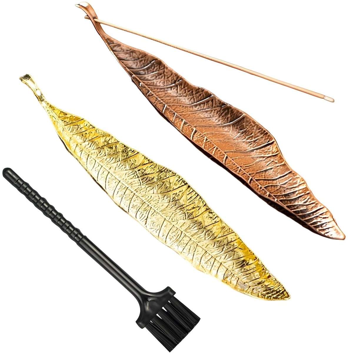 Incense Holder Bladvorm - Antiek Brons en Goud - 2 Stuks