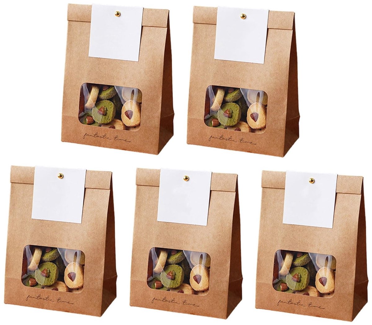Set van 50 Papieren Tassen met Venster - Voor Koekjes en Taartverpakking
