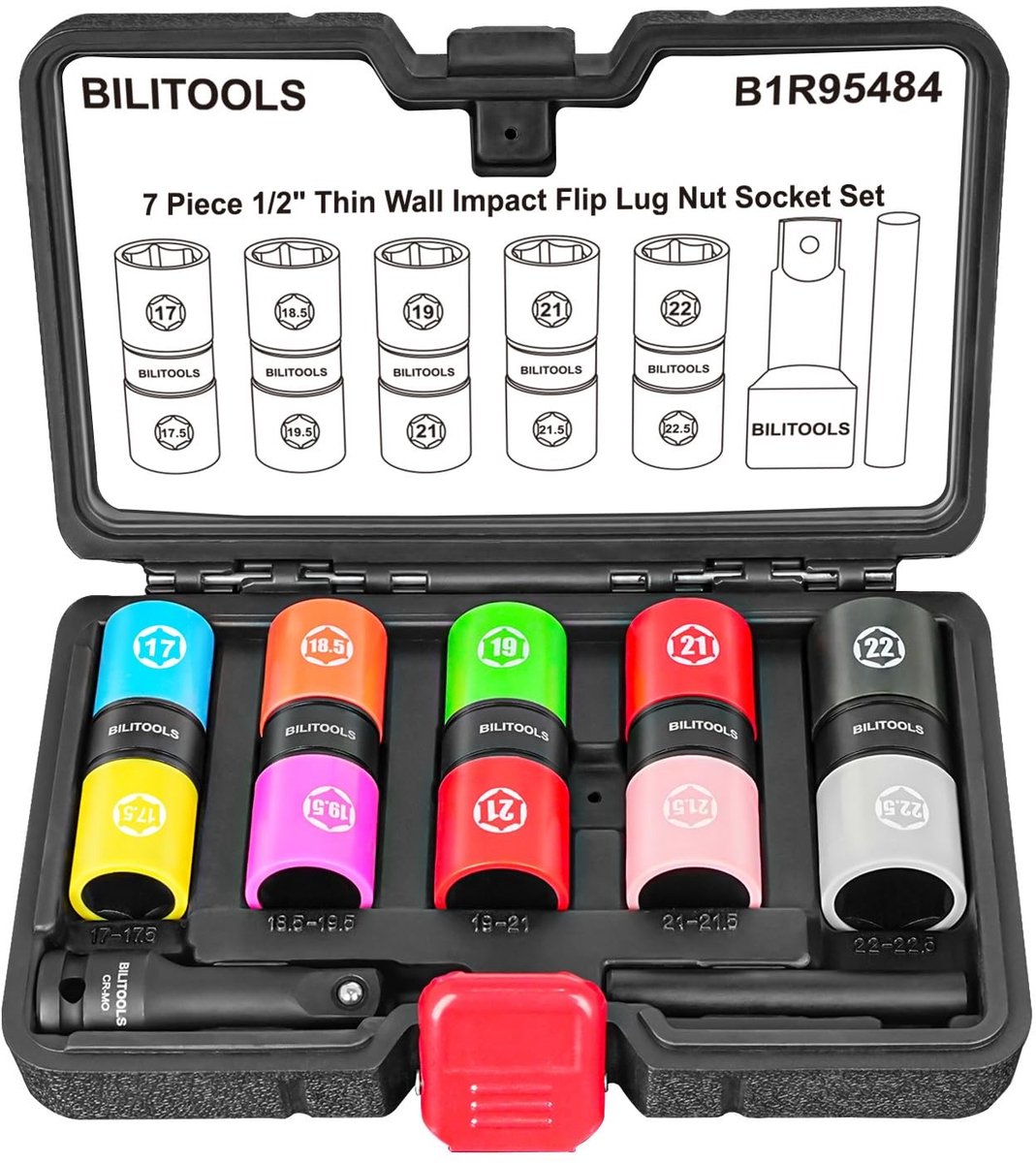 Lug Nut Socket Set - 7-in-1 met dunwandige impactdoppen
