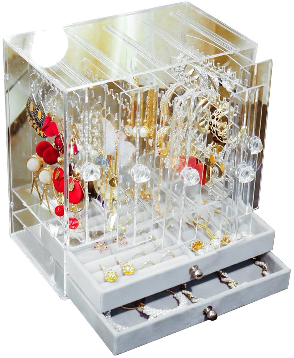 Acryl Sieraad Organizer Box - Doorzichtige met 2 Velours Lades