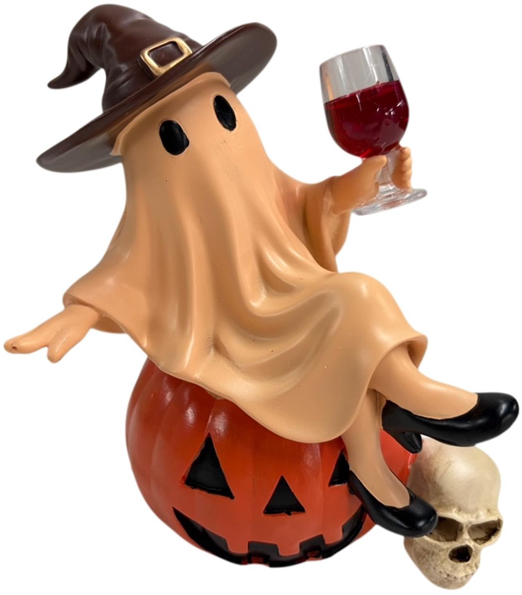 Halloween Decor Figurine - Ghost Wine Night - Wit