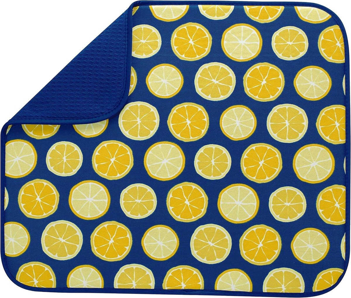 Absorberende Omkeerbare Microvezel Afwasmat voor Keuken, Polyester, Citroen Motief, Droogt Snel en Efficiënt