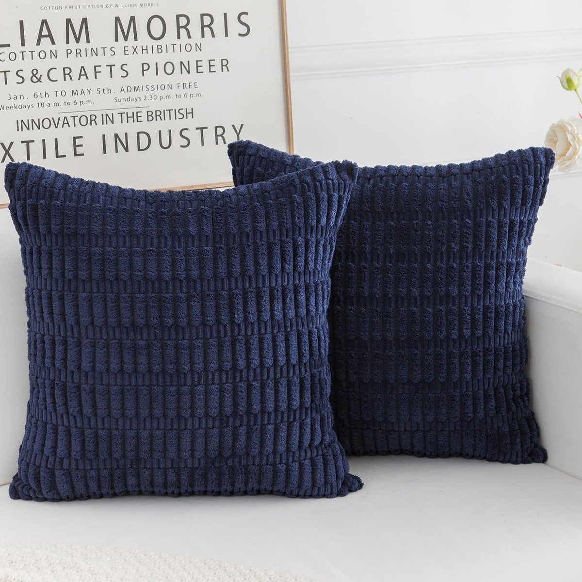 Set van 2 Corduroy Kussenslopen - Donkerblauw, 40 x 40 cm