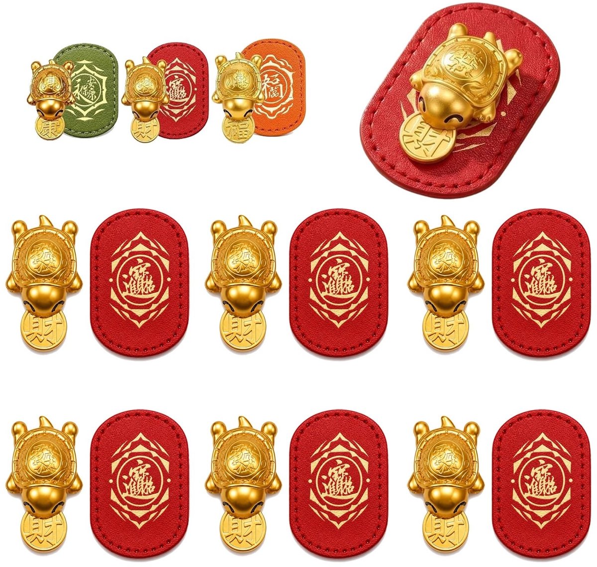 6 stuks geluksschildpadbedeltjes - Rood - Handgemaakt ornament