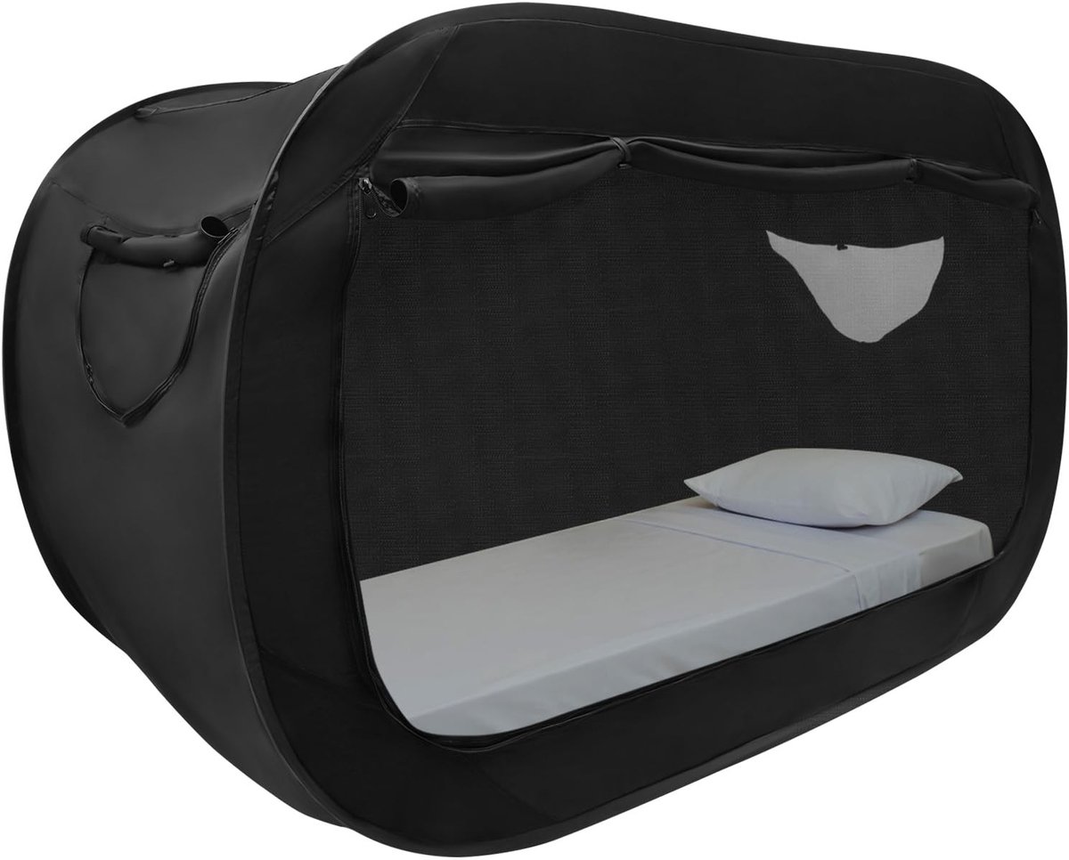 Opvouwbaar veldbed met tent - Voor 2 personen, zwart