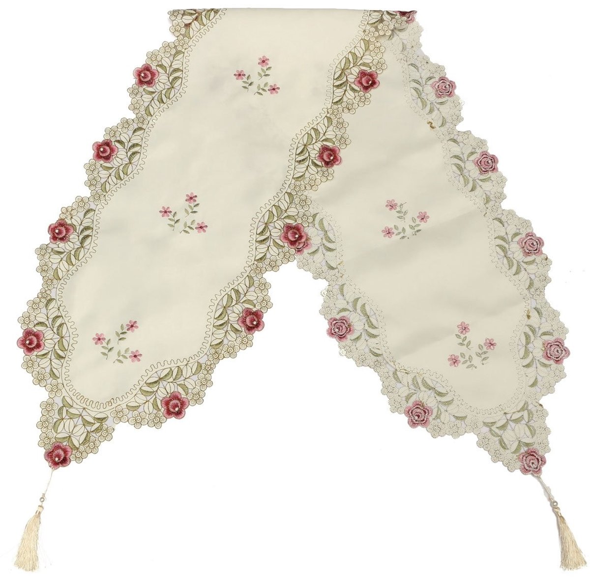 Tafelrunner met Bloemenpatroon - Beige 40x150 cm