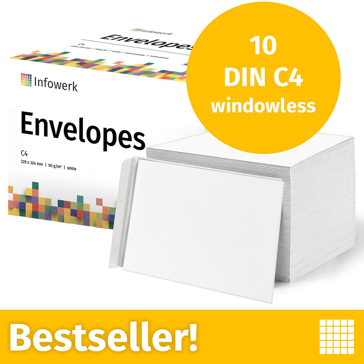 NIEUW: Infowerk Enveloppen zonder venster, DIN C4, onbedrukt, 10 stuks