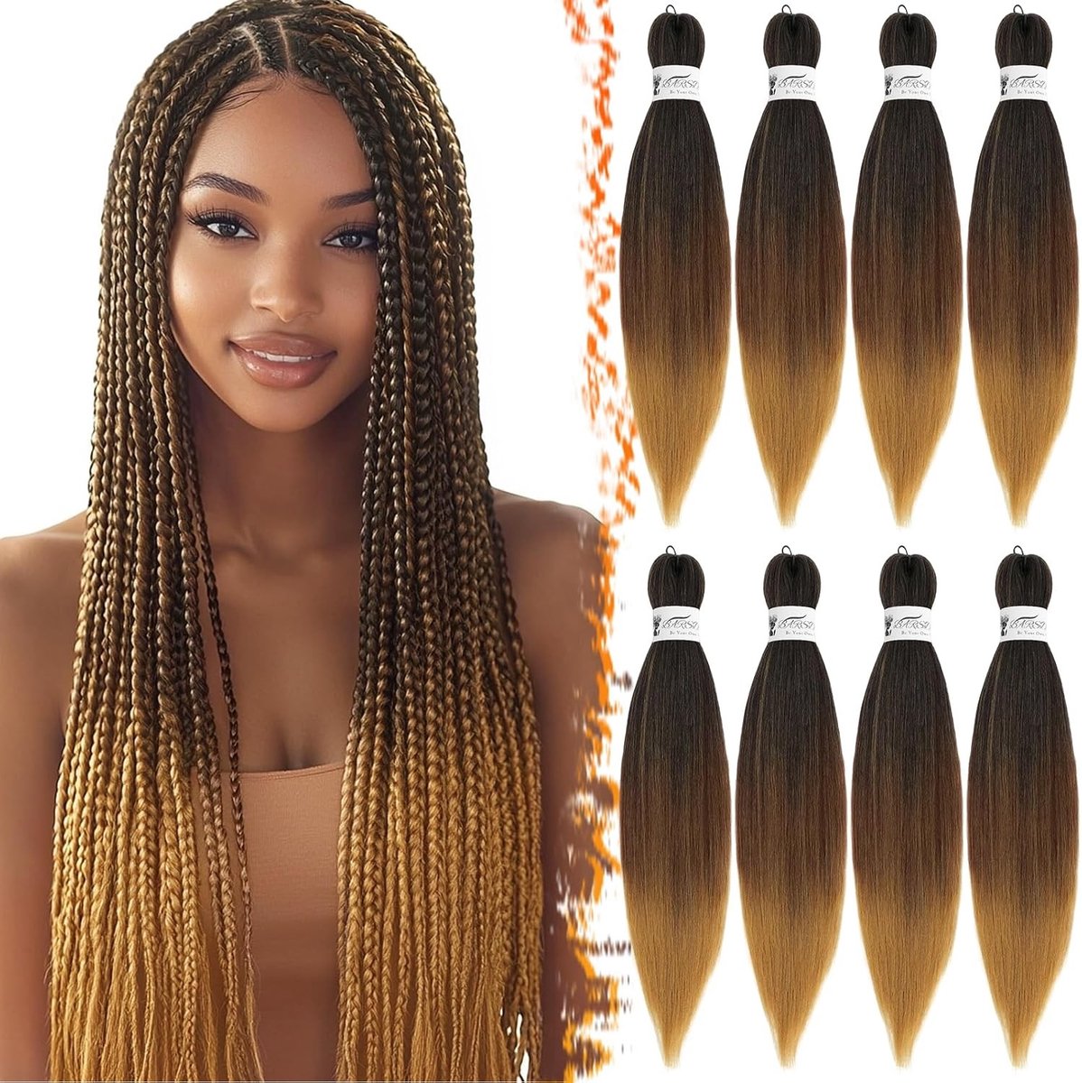 26 Inch Pre-Stretched Vlecht Haar, 8 Packs Zwart Ombre Maroon naar Blonder Vlecht Extensions, Synthetisch Haargaren voor Eenvoudig Vlechten en Yaki Textuur voor Vrouwen