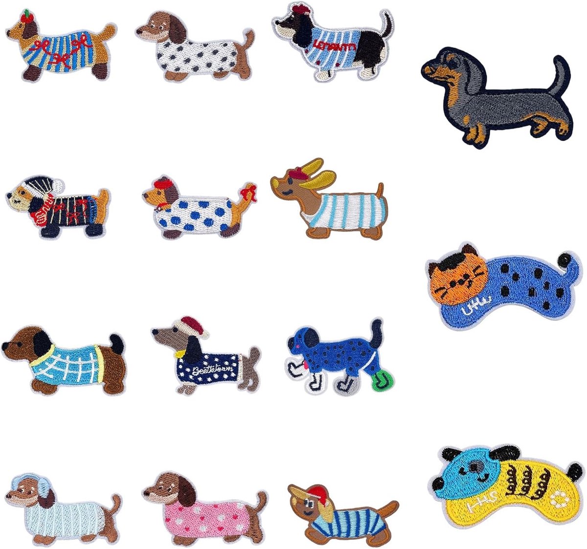 15 stuks teckel-design strijkpatches voor kleding, schattige hondenapplicaties, DIY accessoires voor het repareren van gaten en het personaliseren van outfits