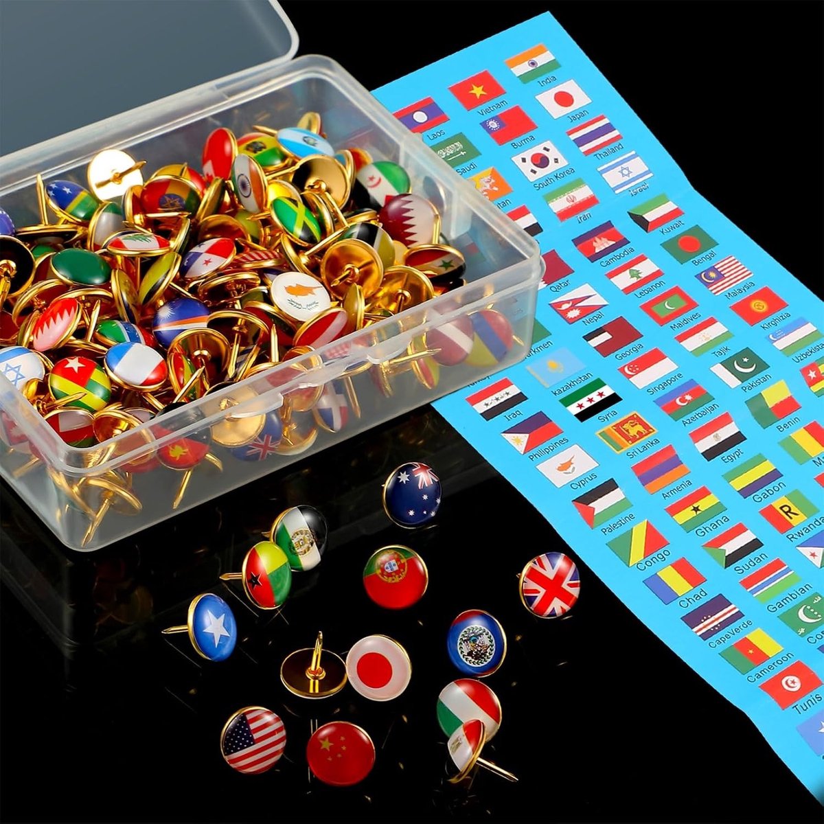 Creatieve Duimspelden met Nationale Vlaggen voor Wereldkaart en Kaartmarkering - 194 Stuks
