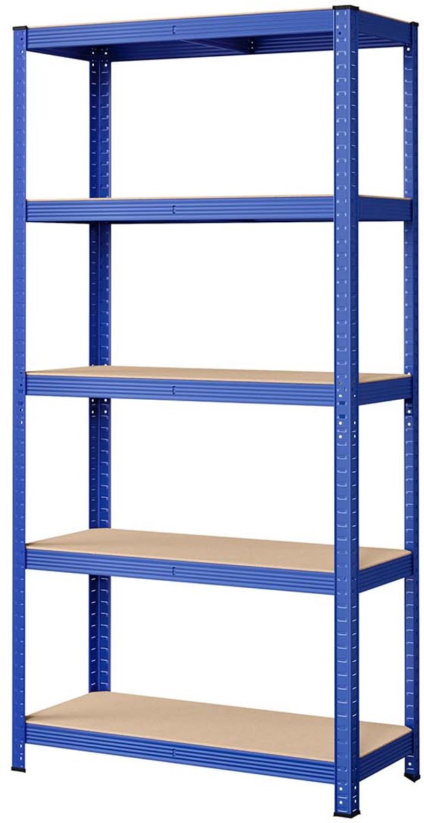 Opbergrek Stellingkast 40 x 90 x 180 cm Blauw Max. draagvermogen per plank 175 kg met 5 verstelbare planken Kan worden opgesplitst in 2 afzonderlijke units Gereedschapsloze montage Geschikt voor garage magazijn en kelder
