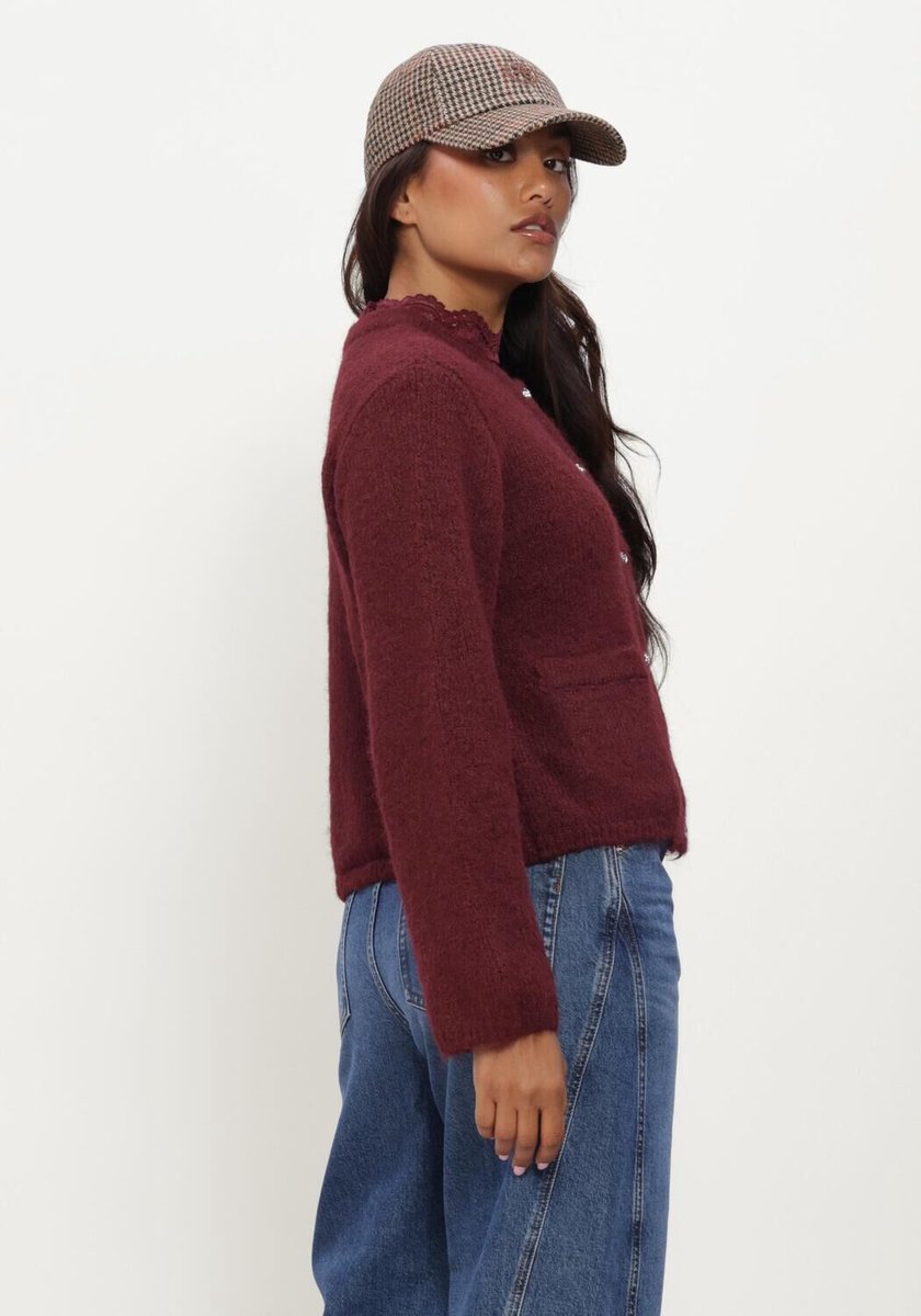 Object Objsaggia Re L/s Knit Cardigan Truien & vesten Dames - Sweater - Hoodie - Vest- Bordeaux - Maat L