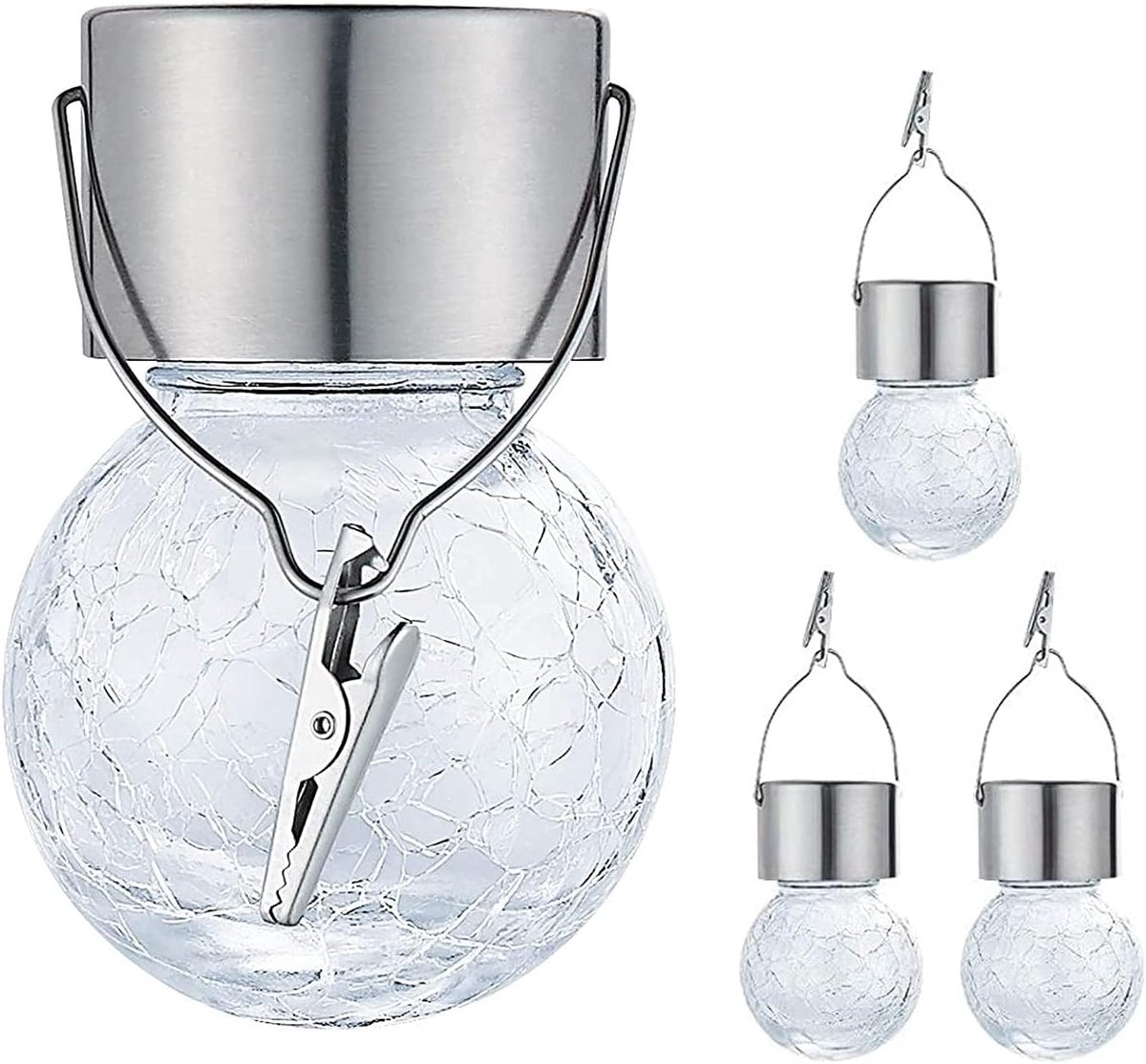 Solar Buitenverlichting - Kerstversiering - Nachtlampje - Ophangbare Zonne-energie Tuinlampen - Met Barstglas - IP44 Waterdicht - 4 stuks - Wit Licht
