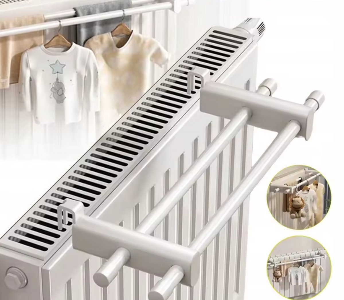 Radiator Droogrek - 50 cm - Wit - Dubbel Droogrek voor Verwarming - Met Haken