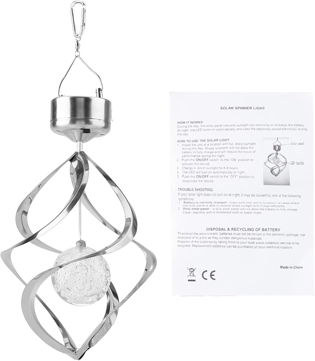 Kleurrijke Hangende Windkrui Spinner Lamp voor Buiten, Tuinverlichting en Decoratie met Haak