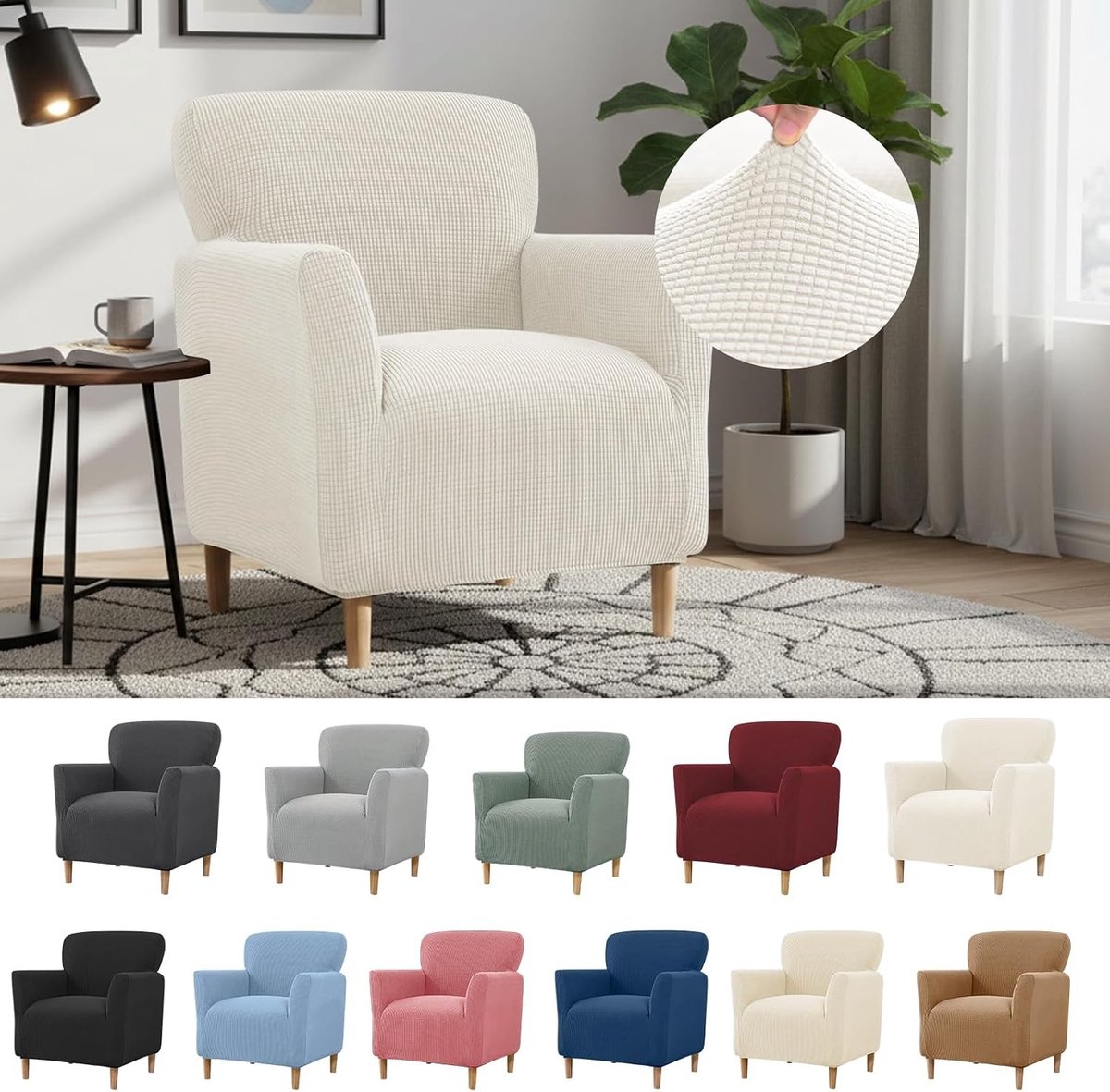 Elastische Stoelhoes met Armleuningen, Bescherming voor Beklede Stoelen, Perfect voor Woonkamer en Kantoor, Tegen Vlekken en Slijtage