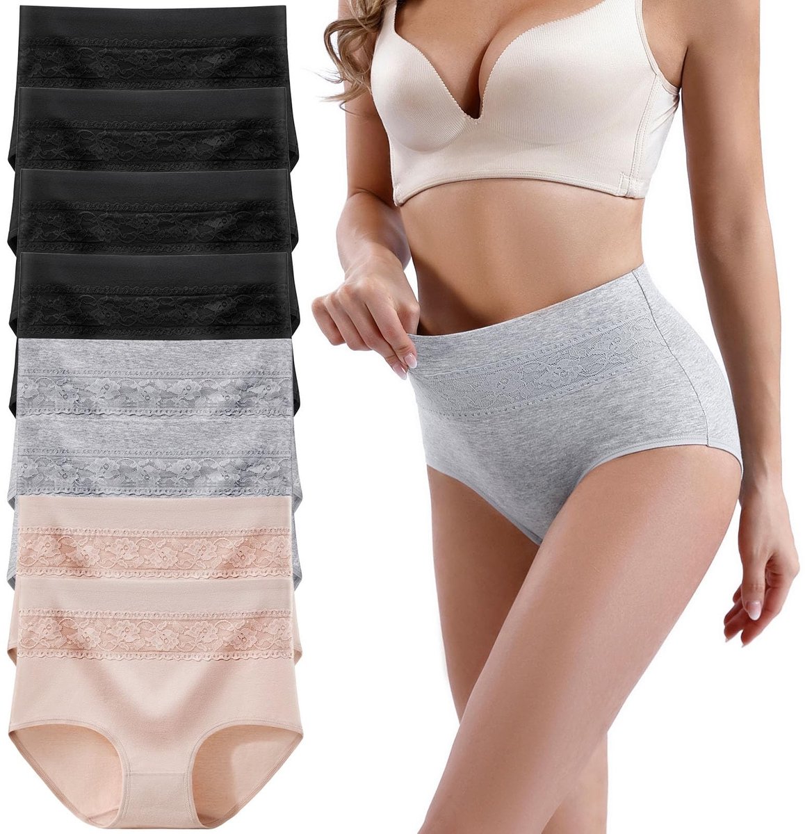 Stretch Katoenen Ondergoed voor Vrouwen - 8-Pack Hoog Taille