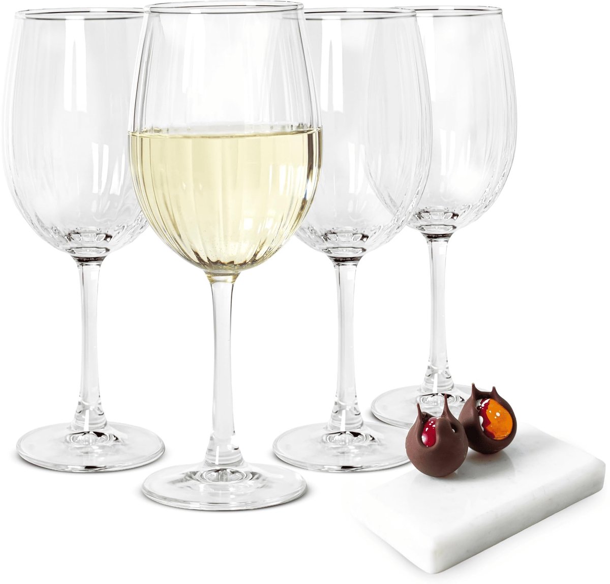 Set van 4 Wijnglazen - Elegante Ribbelstructuur - 460 ml