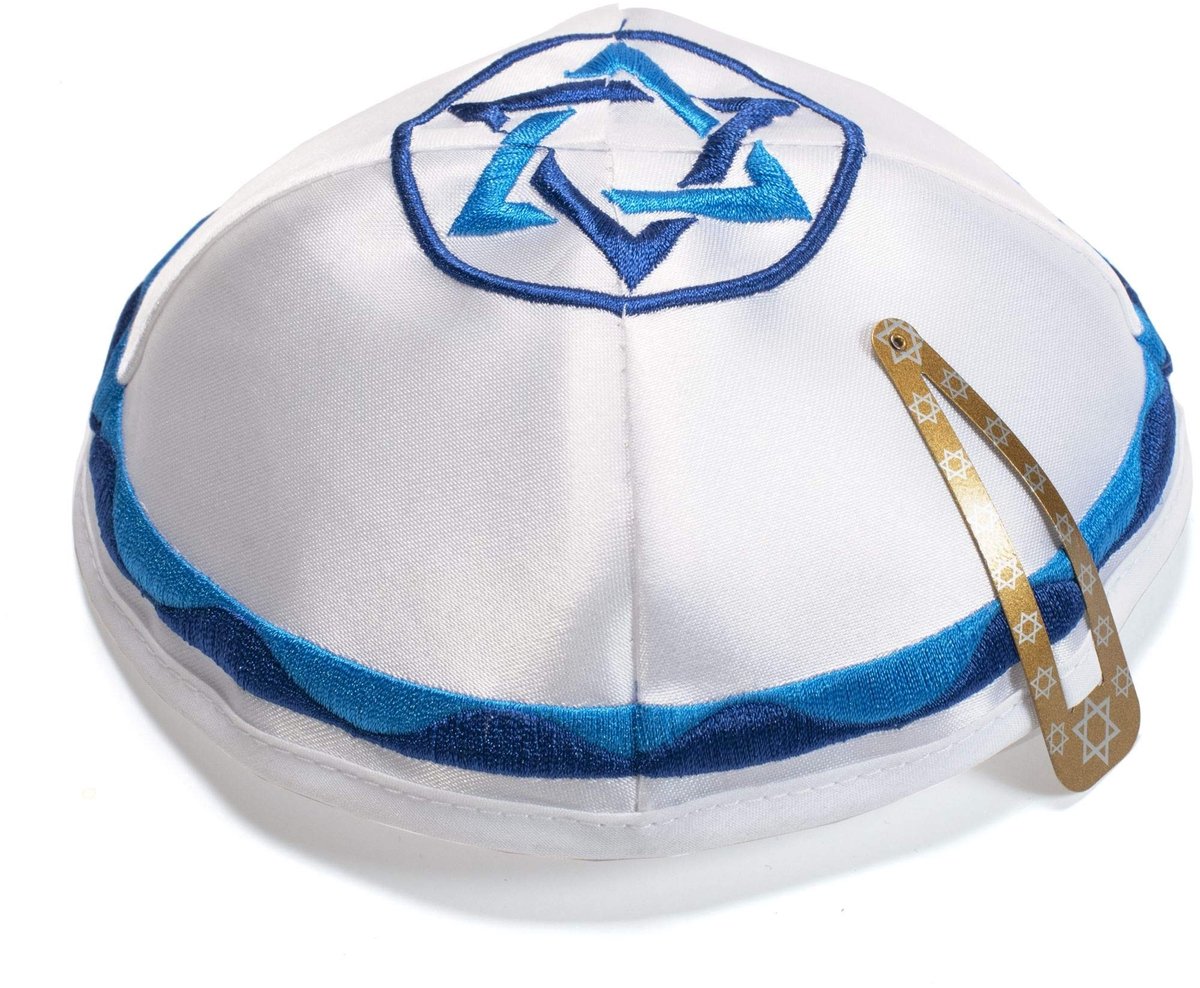 Witte Kippa met Sterrenpatroon - Joodse Yarmulke - Voor Religieuze Ceremonies