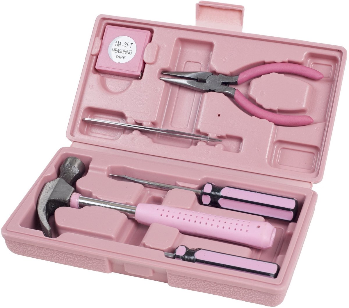 Handgereedschap Set - 9 Delig - Inclusief Hamer en Schroevendraaiers - Roze