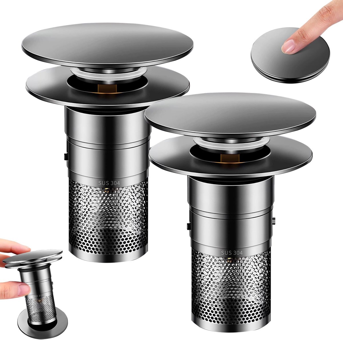 2Pcs Afvoerplug Filter - Pop Up Drain Stoppers - Geschikt voor Keuken en Badkamer