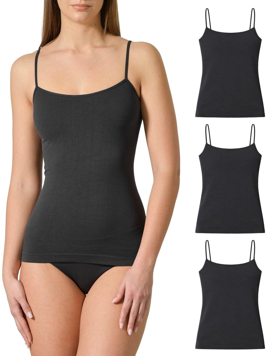 Dames Tanktop van Microvezel - Zwart (Pack van 3)
