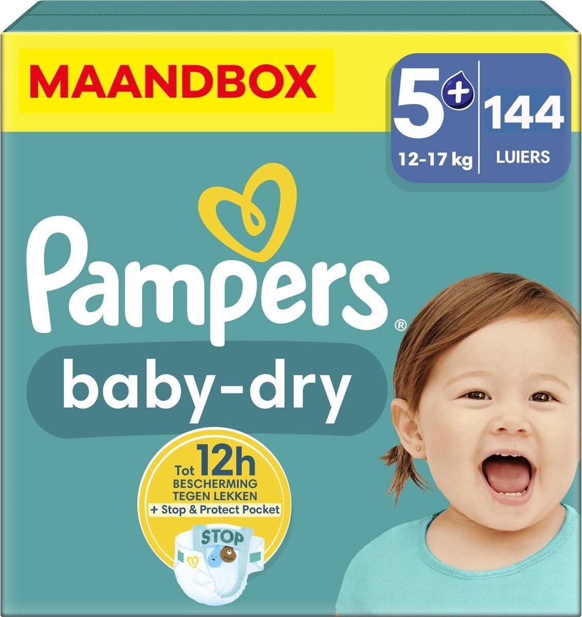 Baby Dry - Size 5+ - Maandbox - 144 stuks - 12/17 KG
