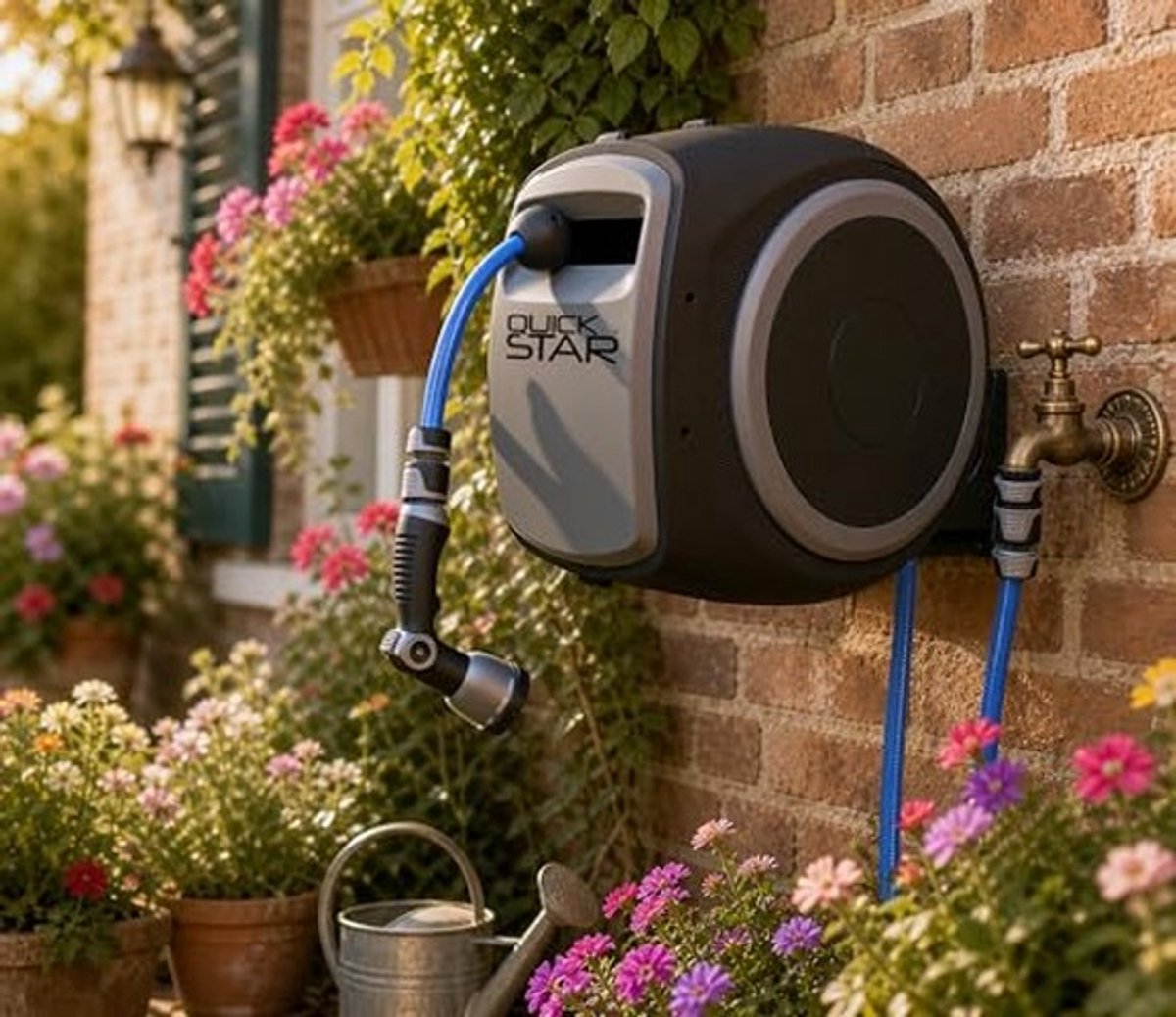 Tuinslanghaspel 30 m met Automatische Rolfunctie - Aquablauw