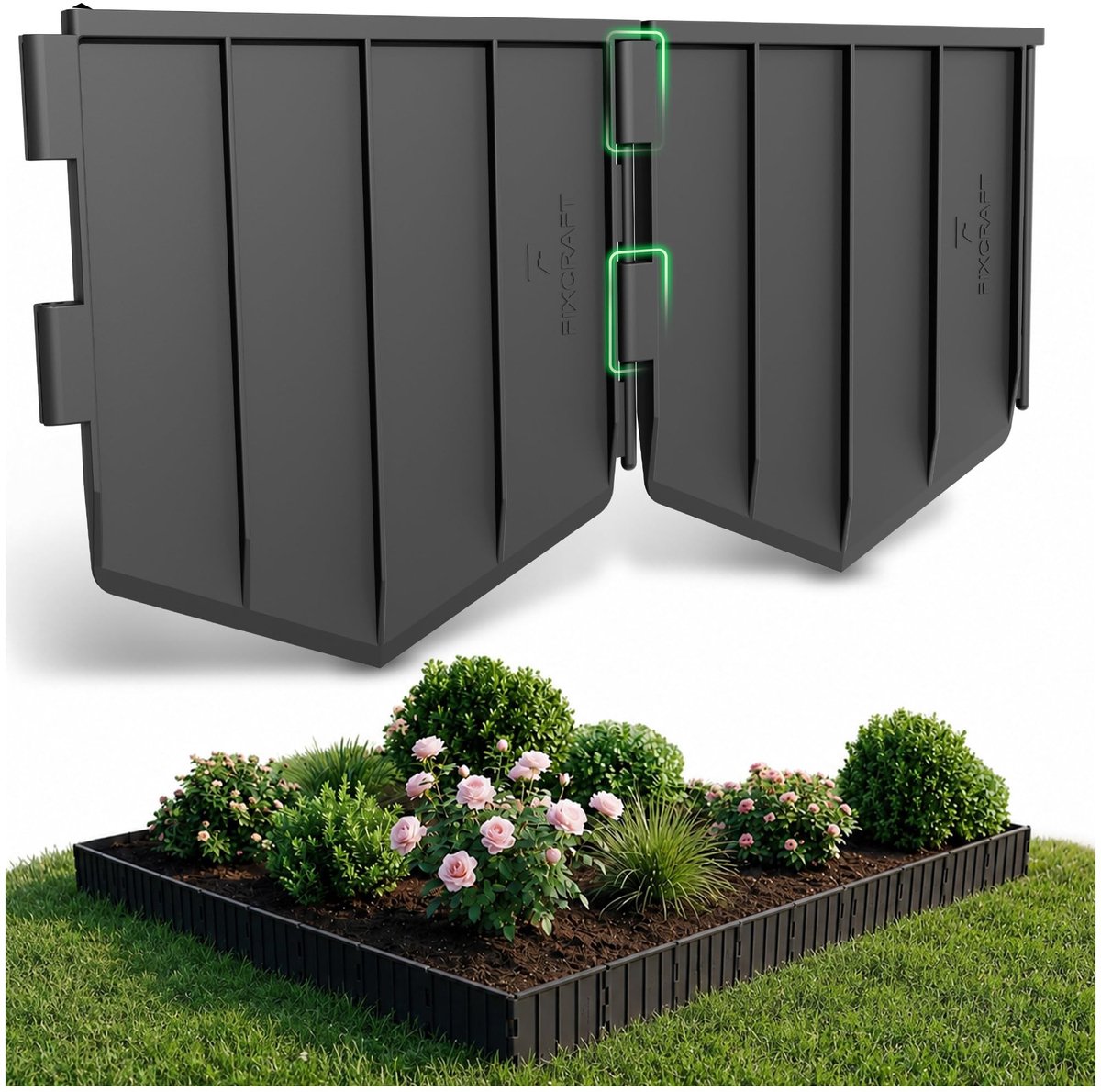 Kunststof Gazonrand - 10 m, 15 cm hoog, zwart