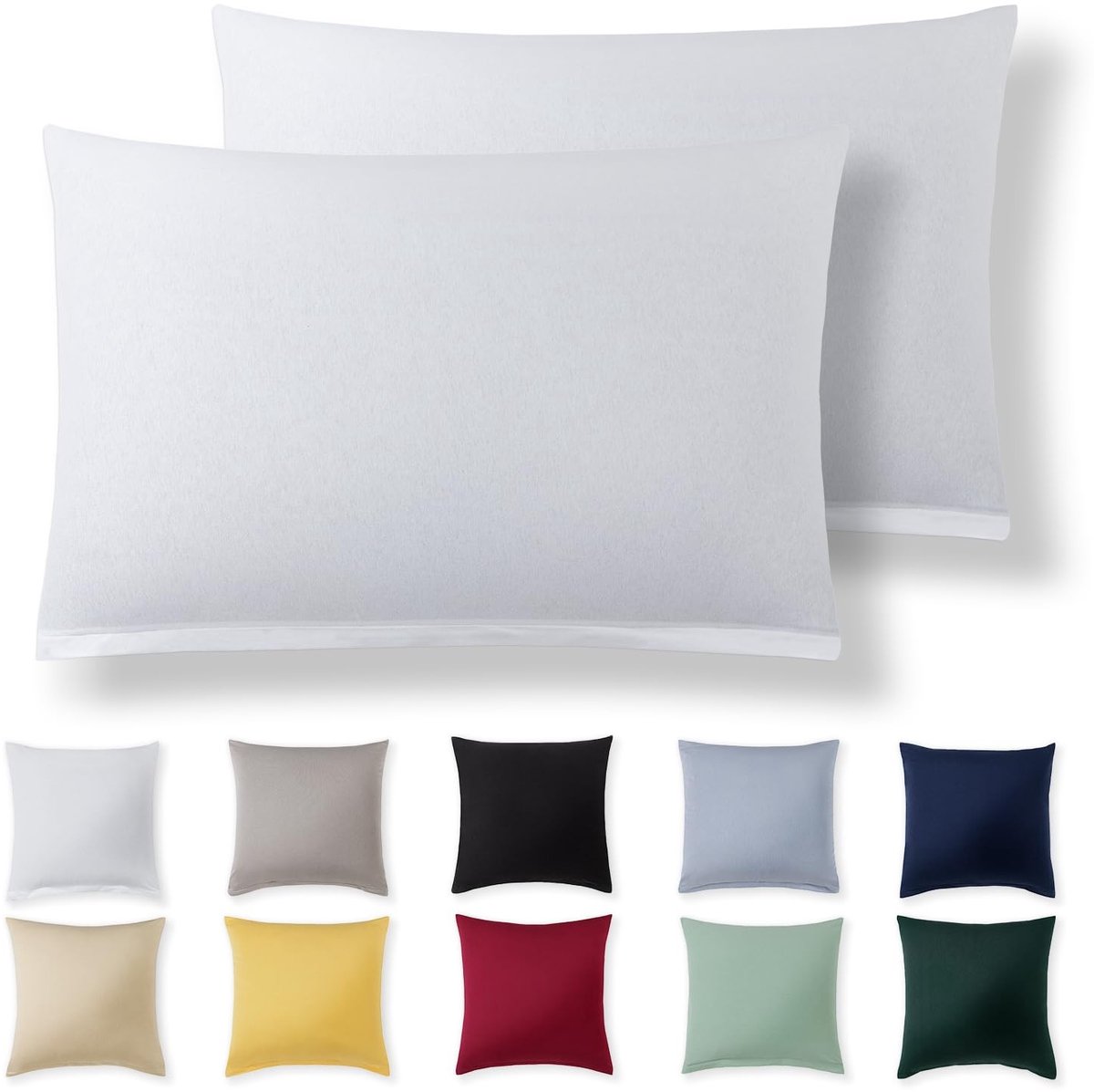 Set van 2 Kussenslopen 40 x 60 cm - Witte Jersey Katoen met Rits