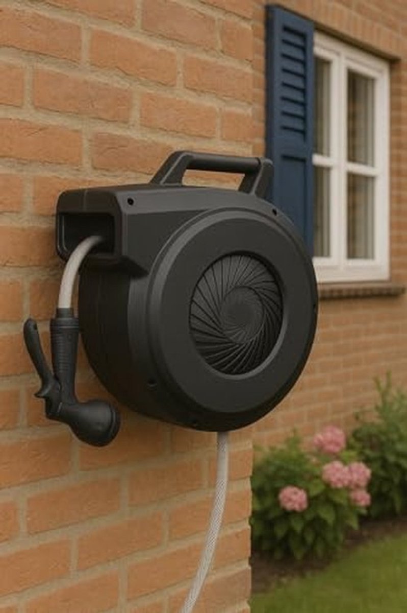 Tuinslanghaspel 20 m met Houder - Automatisch en 180° Rotatable - Zwart