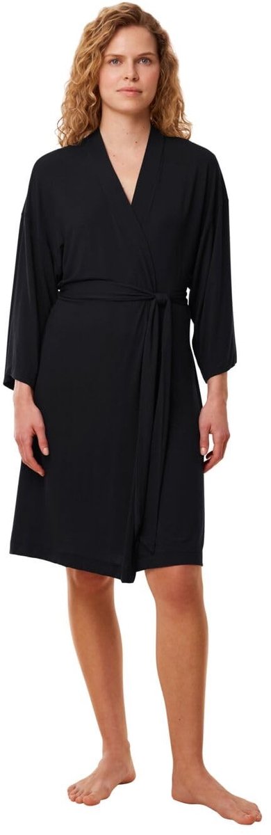 Dames badjas - Zwart met V-hals en losse fit