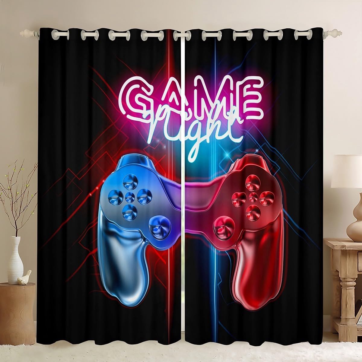 Gordijnen - Gamer Raamdecoratie - Blauw Rood