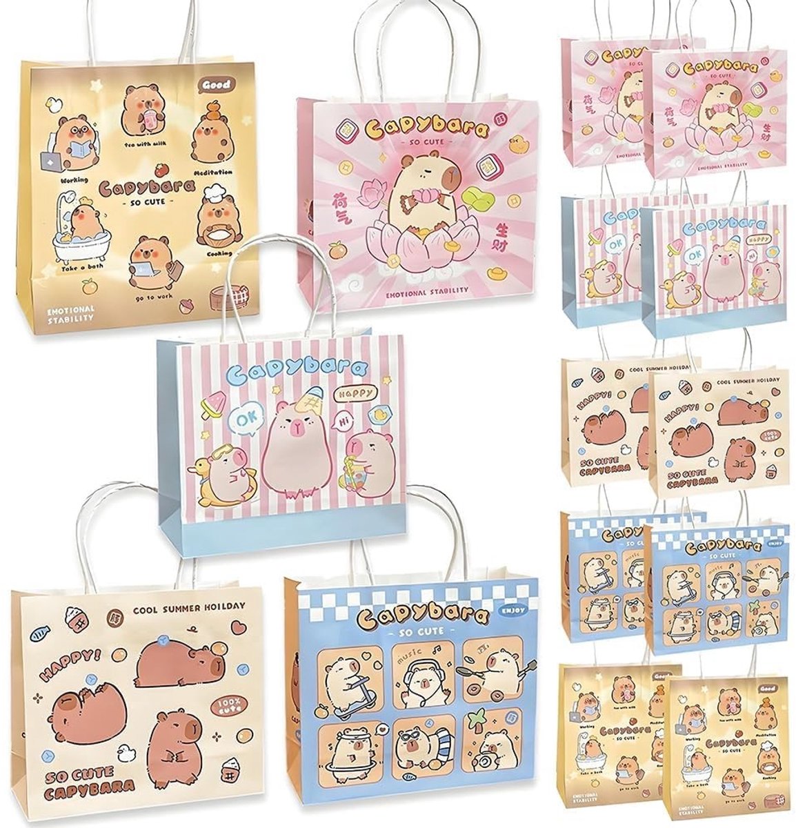 Capybara Tote Bag - Set van 15 schattige tasjes voor verschillende gelegenheden