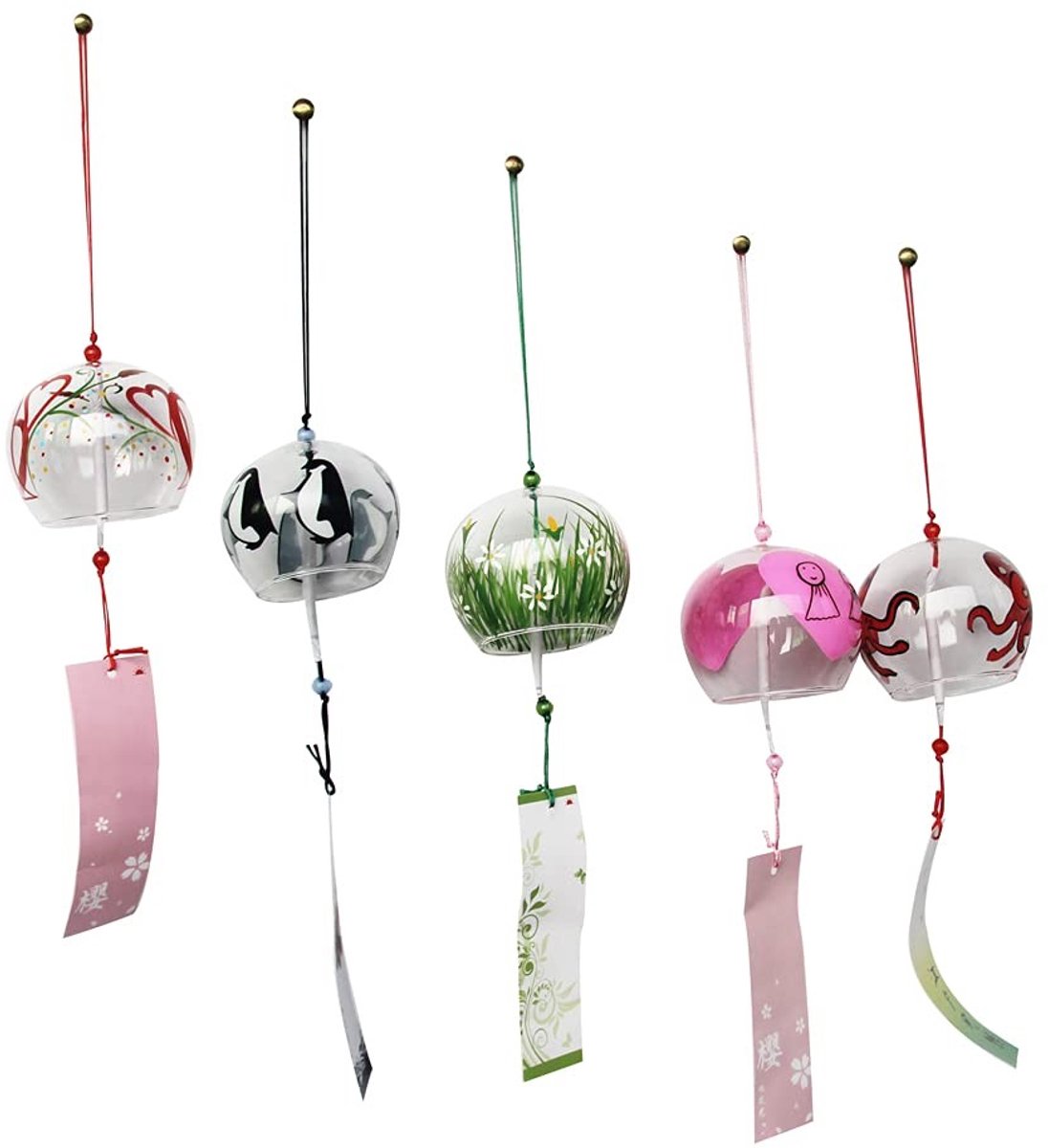 8-delige Japanse Handgemaakte Furin Windklokken - Transparant Glas