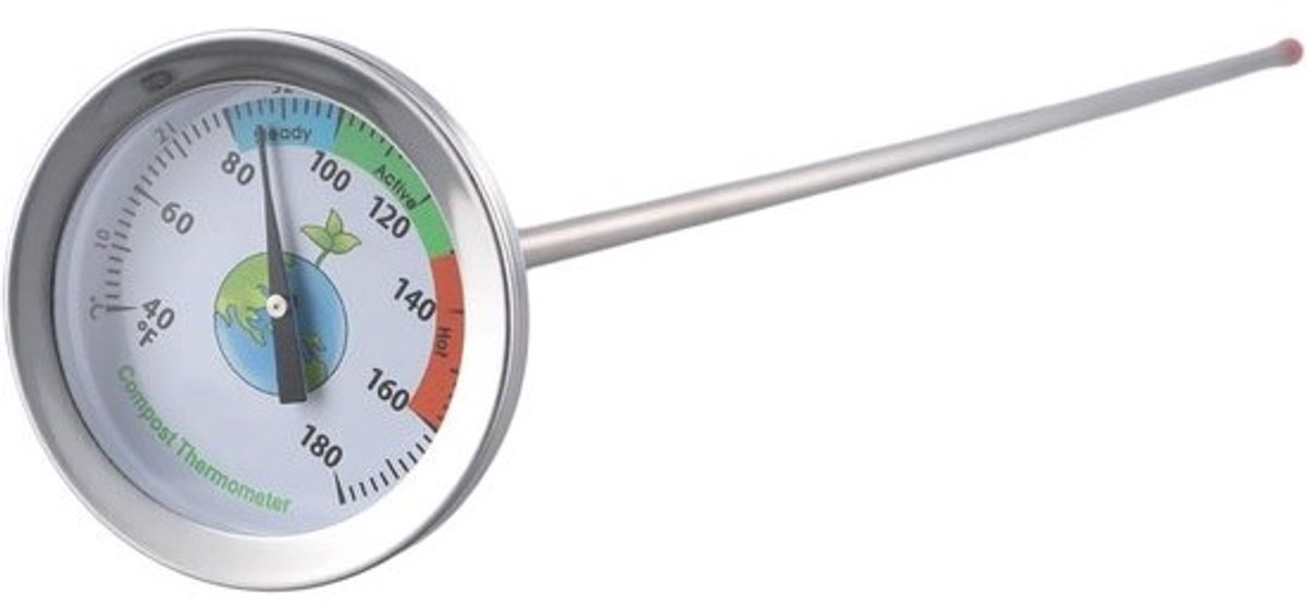 Bodemthermometer - Compostmeter - Bodemtemperatuur Meten - Batterijvrij Mechanisch - 500mm Sonde - Zilver