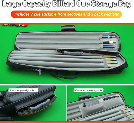 Billiard Koffer voor 3 x 4 Stokken, Waterdichte en Slijtvast Accessoire Tas met Verstelbare Schouderriem en Handvat voor Biljartliefhebbers — afbeelding 3