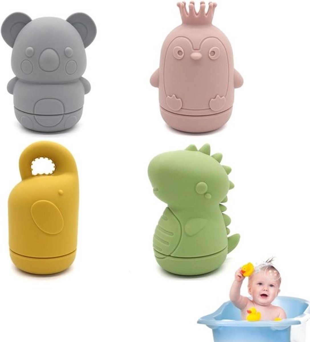 Badspeelgoed Set - Waterspeelgoed Baby - Plezier in Bad - Zacht Siliconen Materiaal - 4 stuks - Kleurrijk