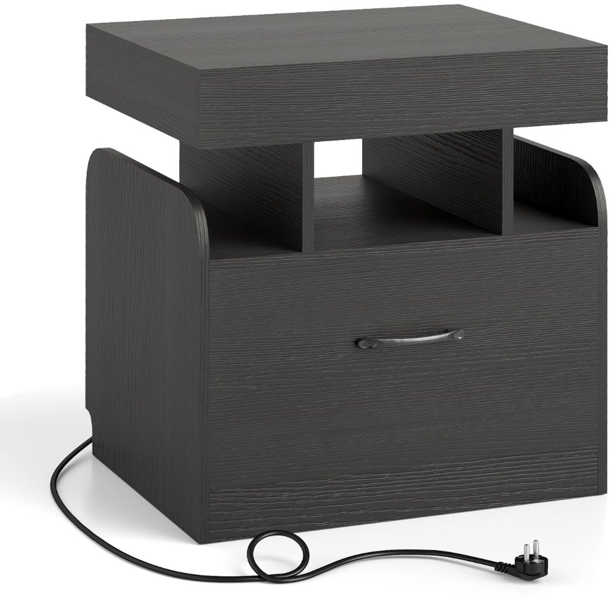 SureDeal® - Nachtkastje - Oplaadstations - USB - Type - Lade - Open Vakken Bijzettafel - Uitschuifbaar Bovenblad - 50x40x55 cm - Donkerbruin