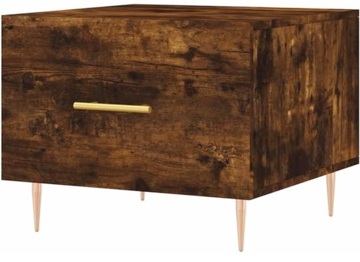 Salontafel Hout - Bijzettafel Woonkamer - Opbergen Decoreren - Glad Oppervlak Vochtbestendig - 50x50x40 cm - Gerookt Eiken